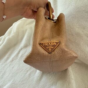 Prada Beige Embossed Leather Shoulder Bag